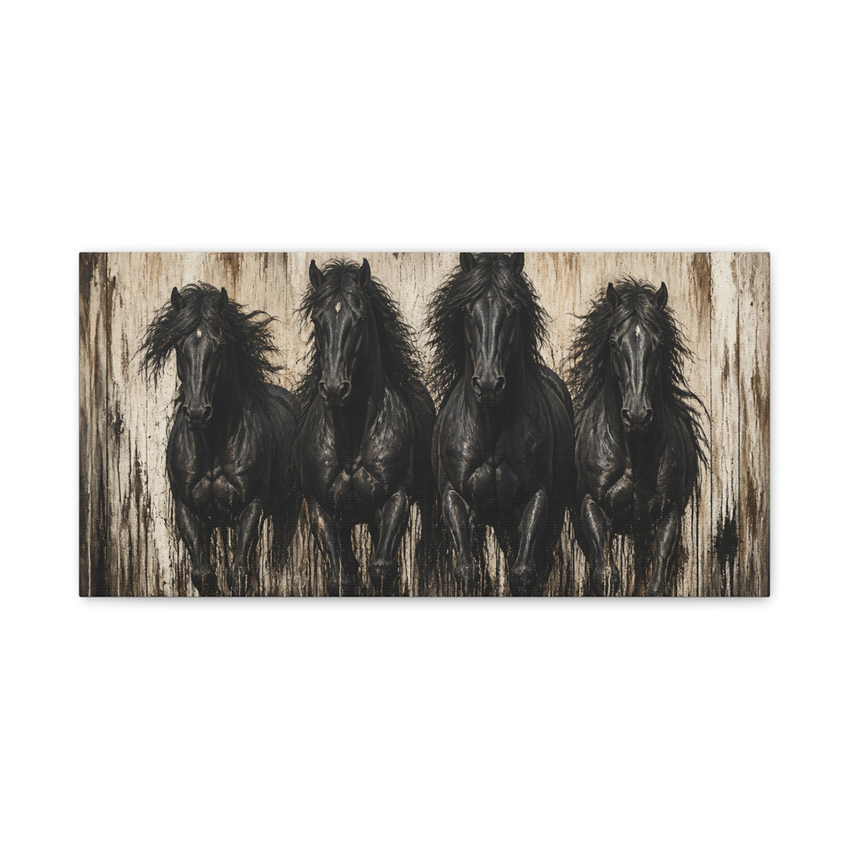 Running Black Horses Matte Canvas Wall Art — Stretched 1.25"