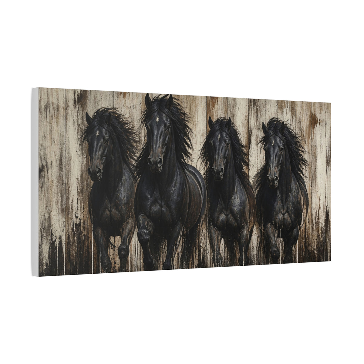Black Horses Matte Canvas Wall Art — Stretched 1.25"
