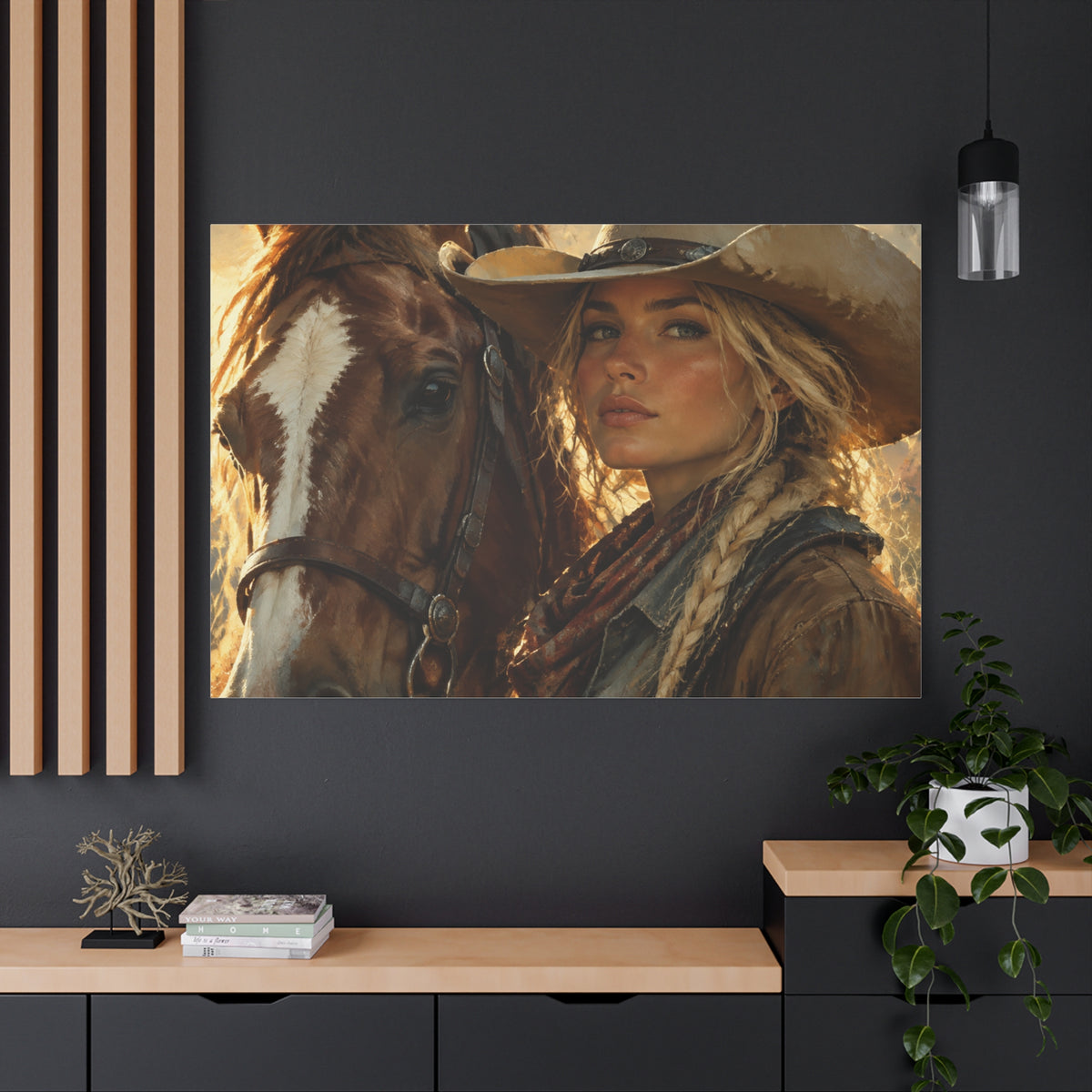 Western Cowgirl and Horse Matte Canvas Wall Art