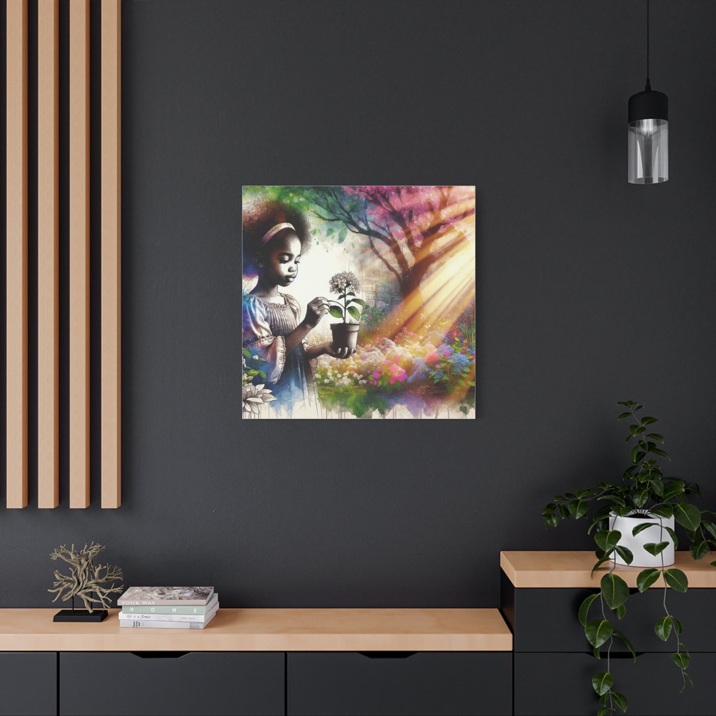 Black Child in Garden Canvas Art