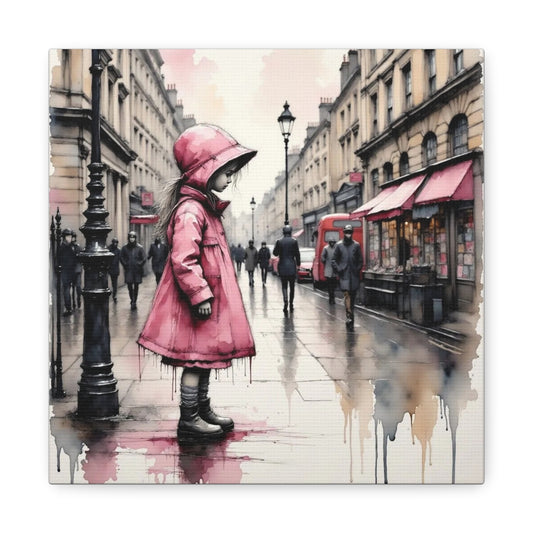 Girl in a Pink Raincoat Abstract Art