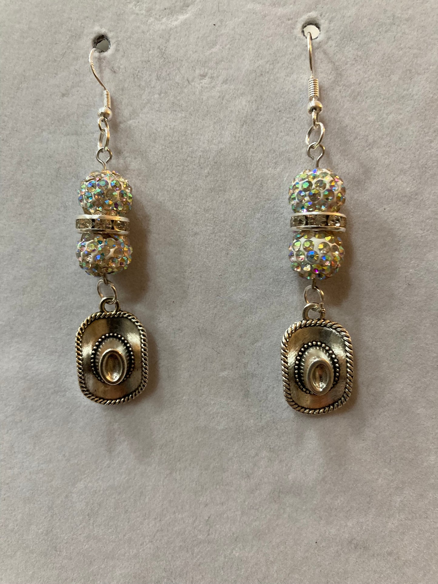 Cowboy Hat Dangling Earring with Rhinestone Beads