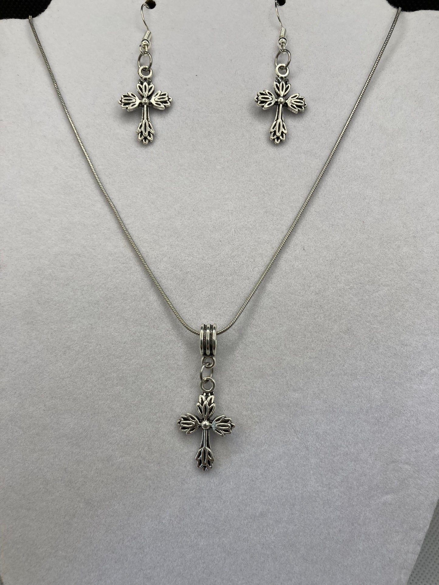 Cross Necklace and Earring Set - Elegant Silver-Tone Cross Charms for Women's Fashion Jewelry