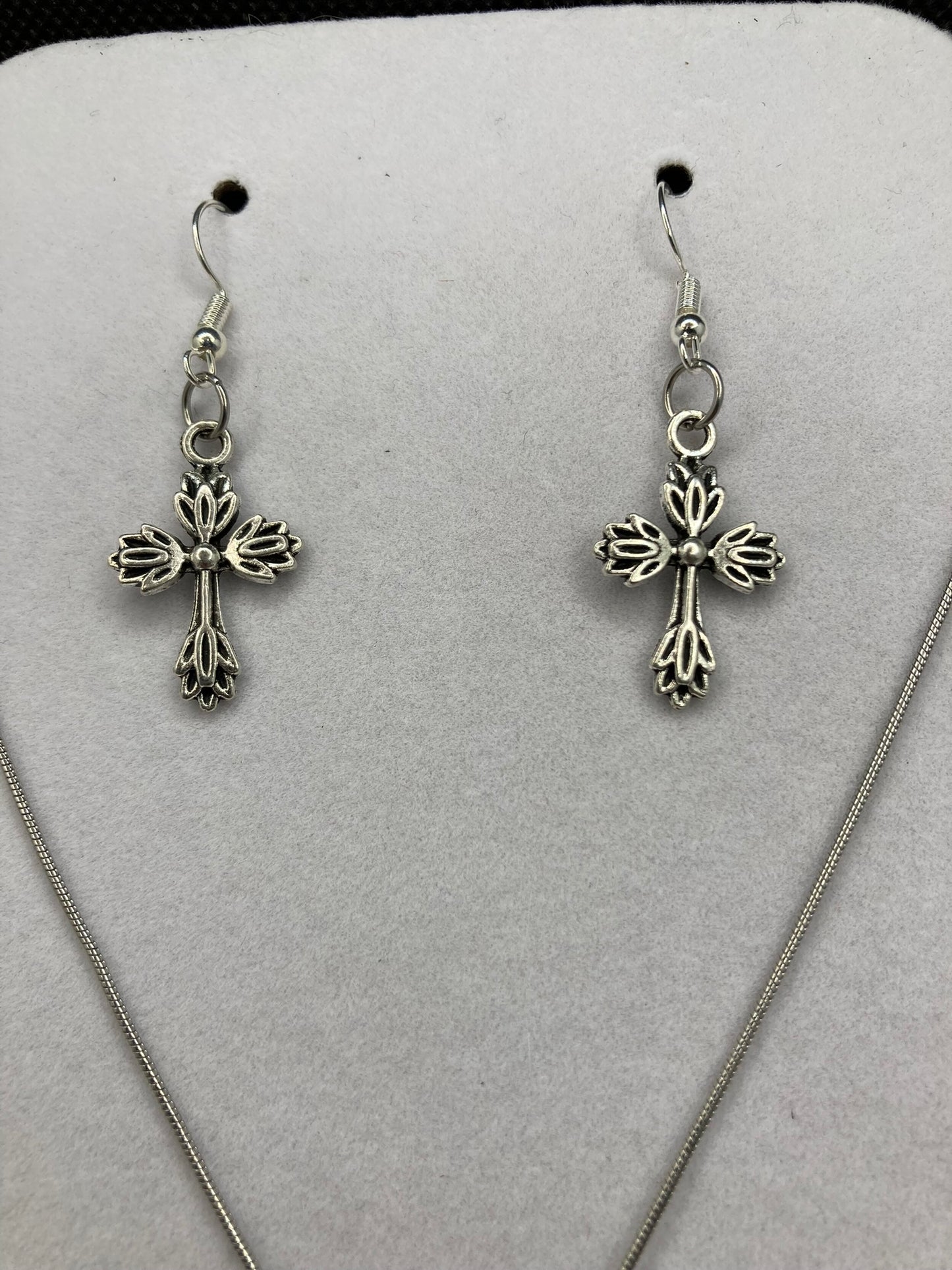 Cross Necklace and Earring Set - Elegant Silver-Tone Cross Charms for Women's Fashion Jewelry
