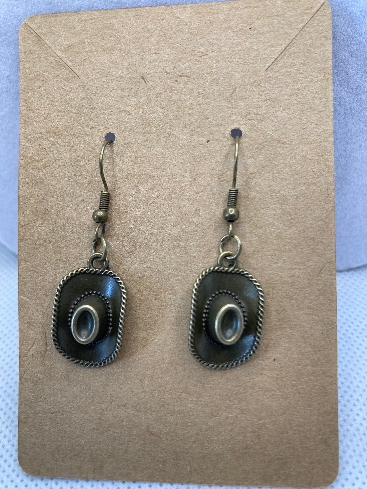 Cowboy Hat Earrings Bronze