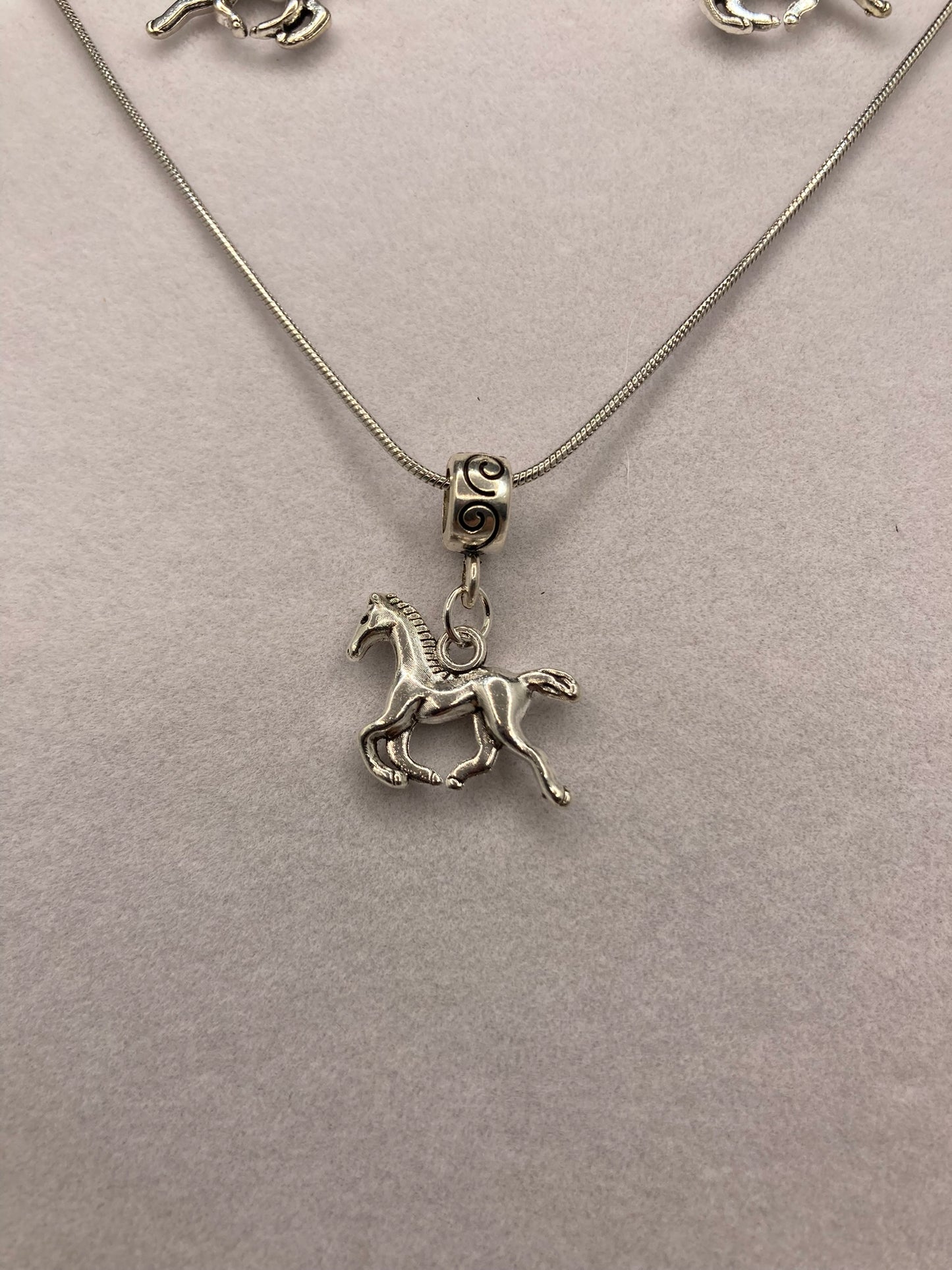 Horse Silver Plated Western Flair Accessory Set for Pierced Ears Unique Horse Design 18 Inch Necklace & Earrings Jewelry