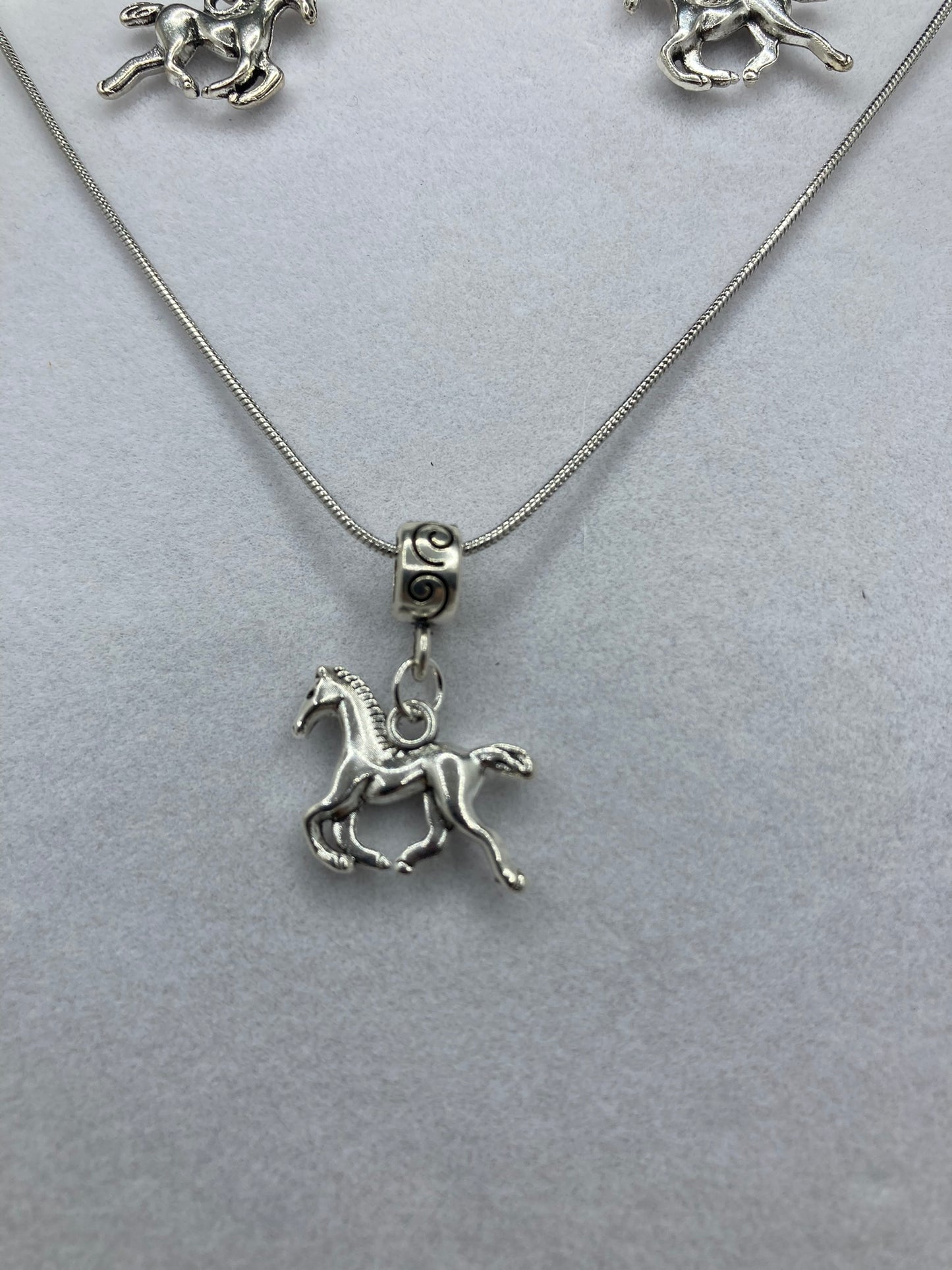 Horse Silver Plated Western Flair Accessory Set for Pierced Ears Unique Horse Design 18 Inch Necklace & Earrings Jewelry