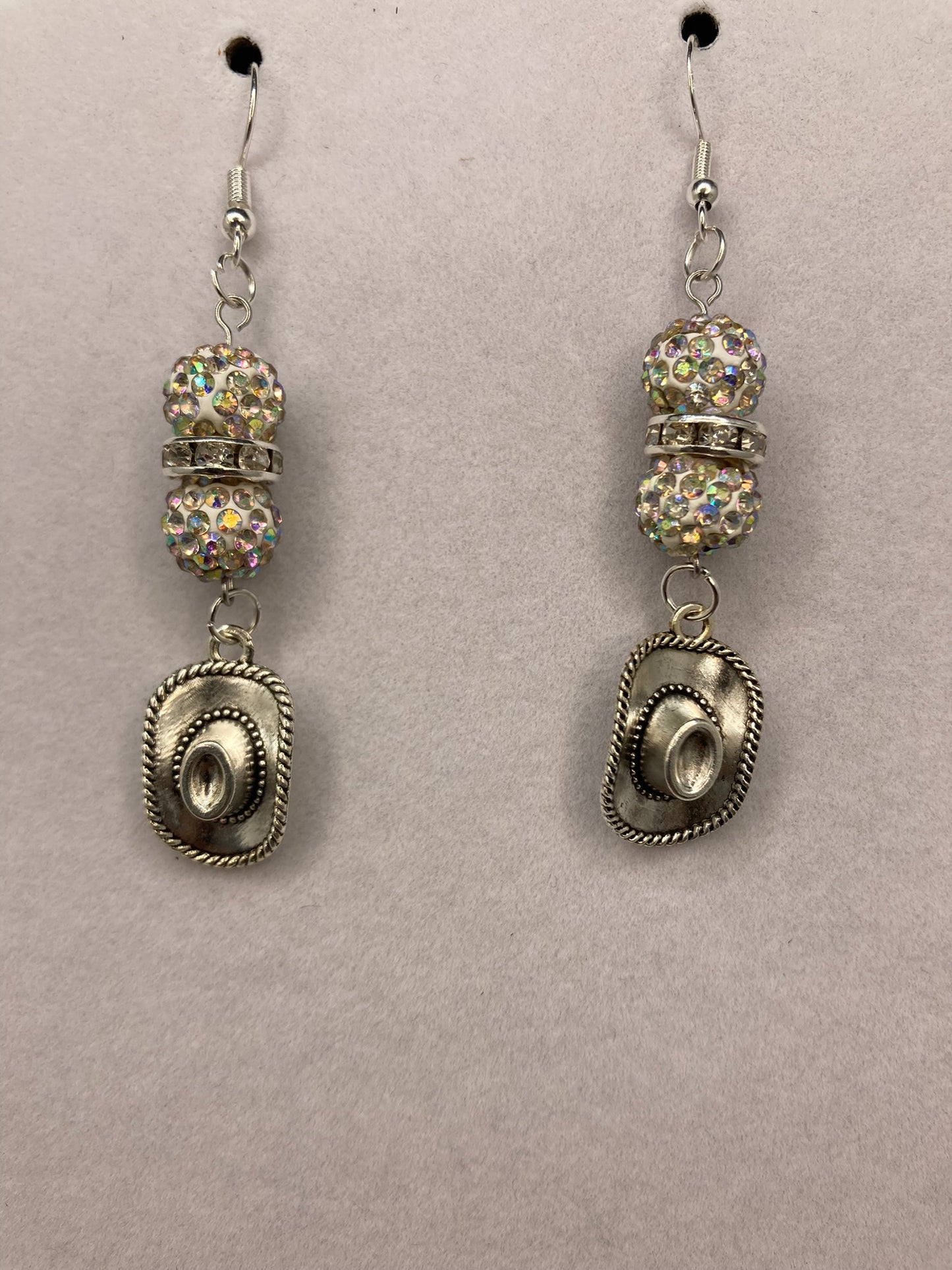 Cowboy Hat Dangling Earring with Rhinestone Beads
