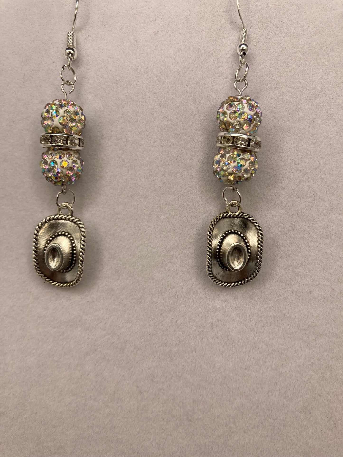 Cowboy Hat Dangling Earring with Rhinestone Beads