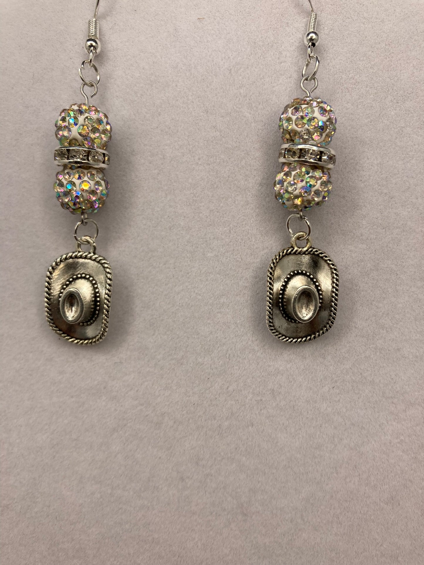 Cowboy Hat Dangling Earring with Rhinestone Beads