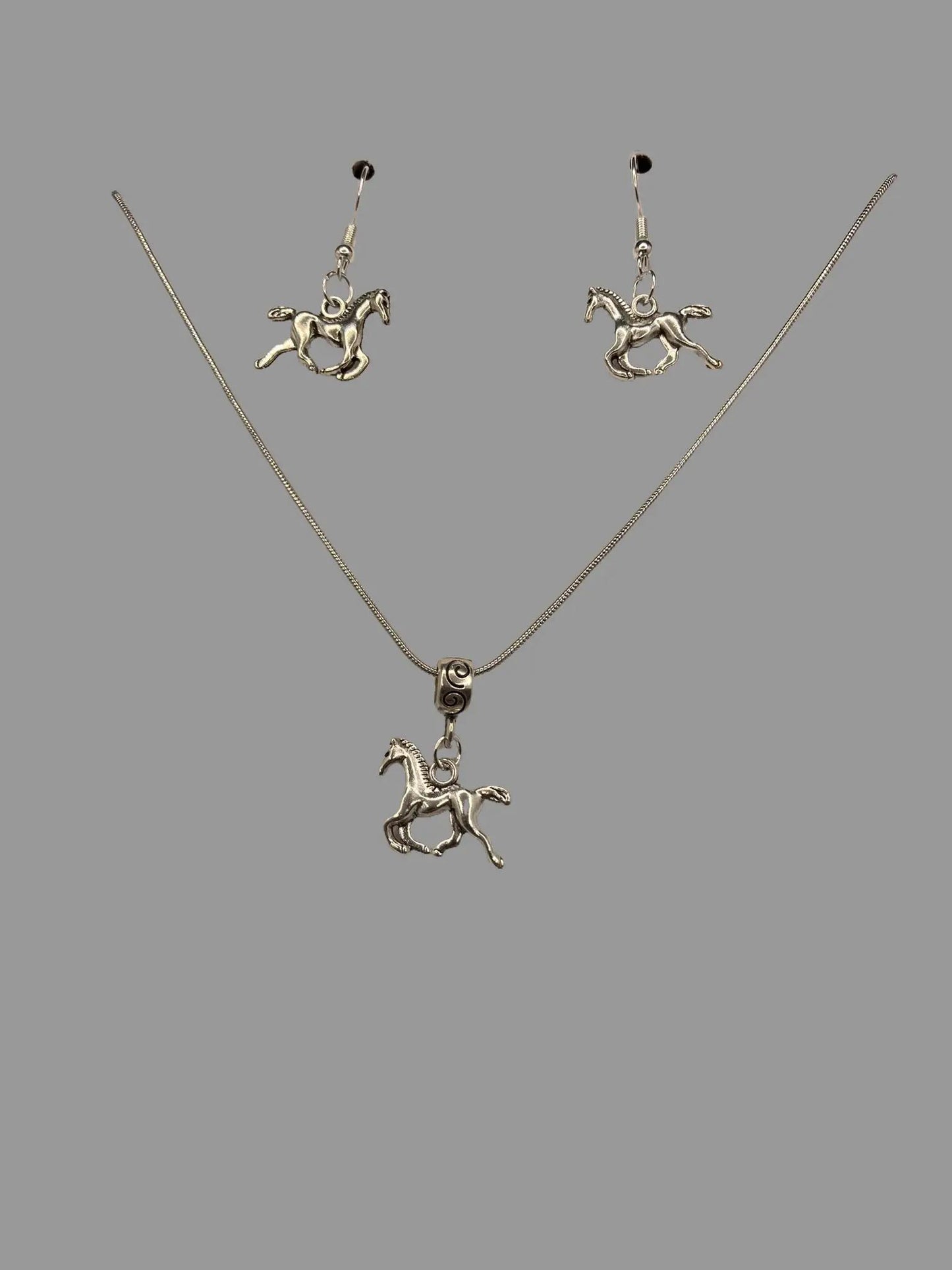 Horse Silver Plated Western Flair Accessory Set for Pierced Ears Unique Horse Design 18 Inch Necklace & Earrings Jewelry