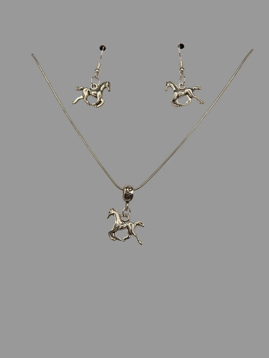 Horse Silver Plated Western Flair Accessory Set for Pierced Ears Unique Horse Design 18 Inch Necklace & Earrings Jewelry