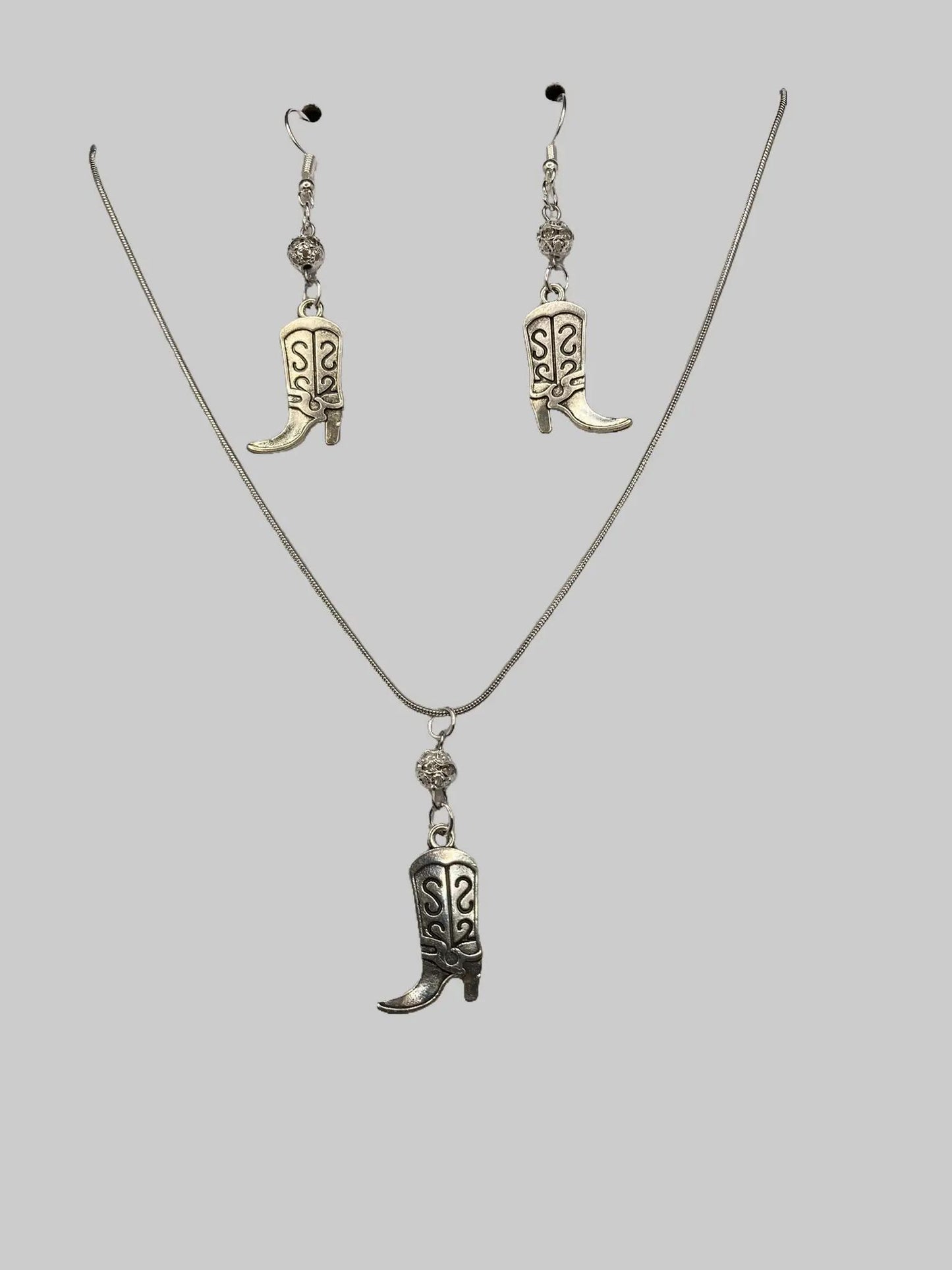Cowboy Boots Silver Plated Western Flair Jewelry Set for Pierced Ears with Bling Bead Trim