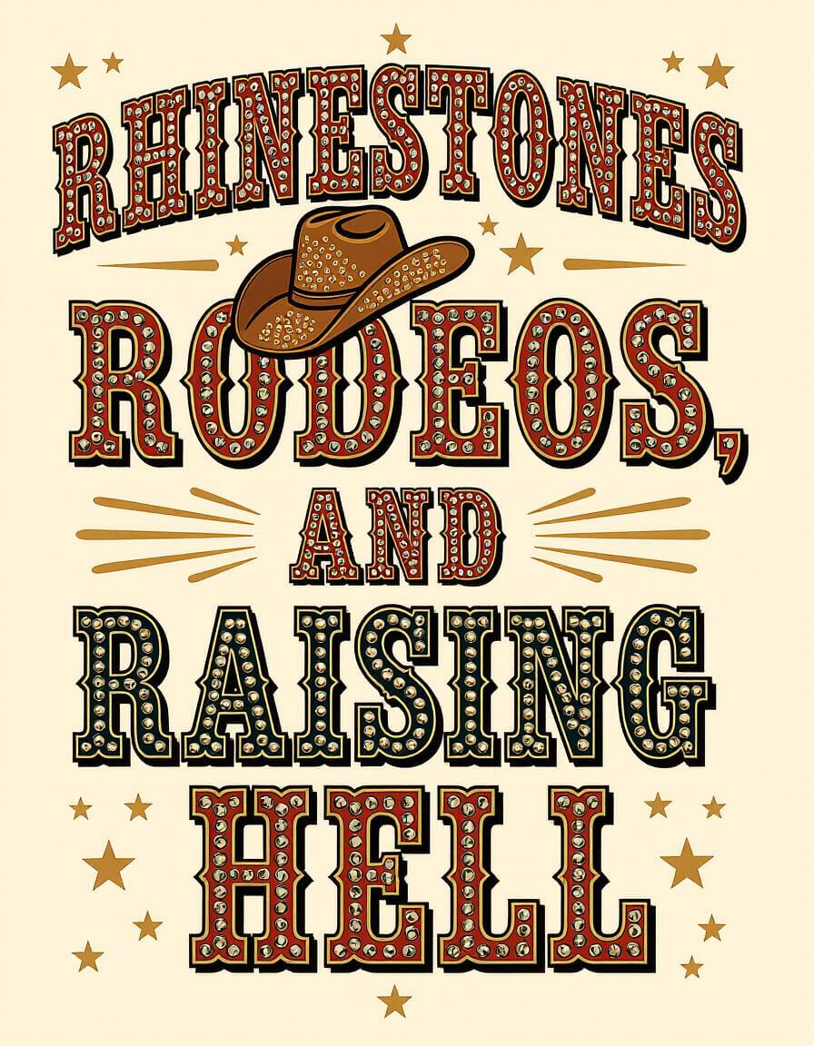 Cowgirl Sayings: Rhinestones, Rodeo and Raising Hell (Set of 5) JPEGs for Sublimation