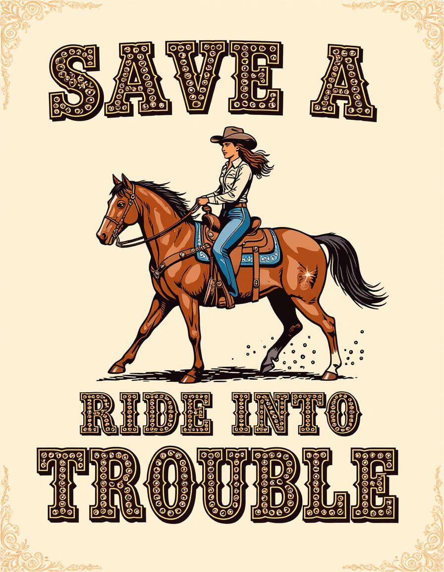 Cowgirl Sayings: Save a Horse Ride Into Trouble (Set of 5) JPEGs for Sublimation