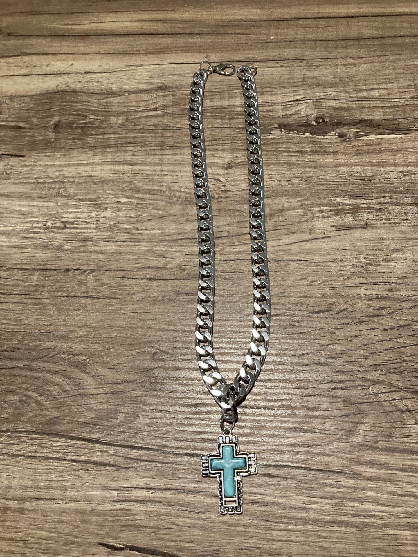 Turquoise Cross Necklace with Chunky Chain Style 1