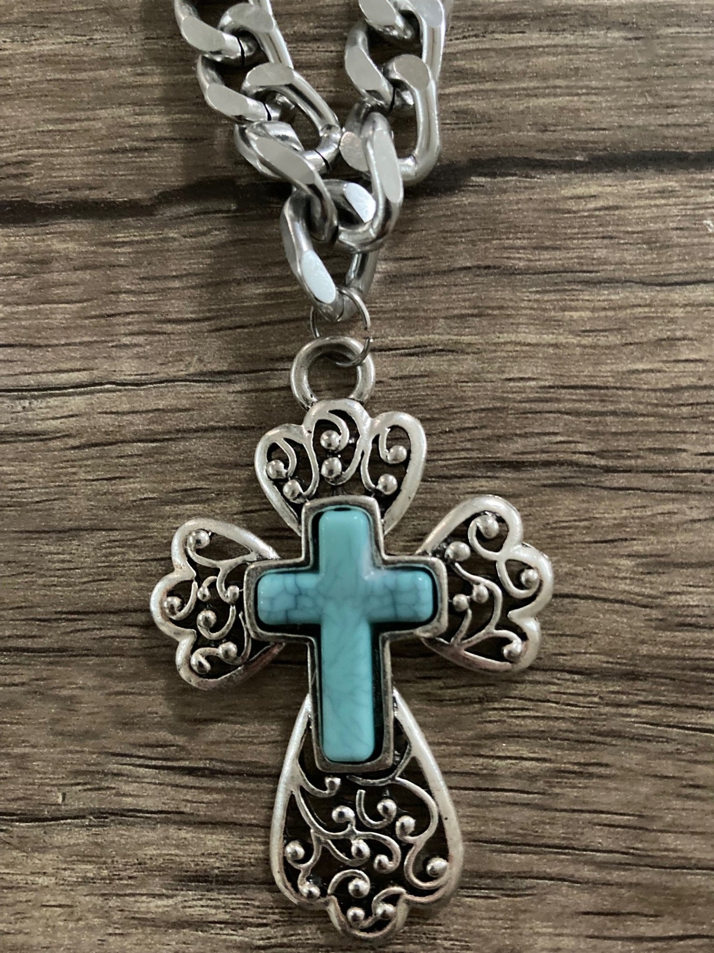 Turquoise Cross Necklace with Chunky Chain Style 5