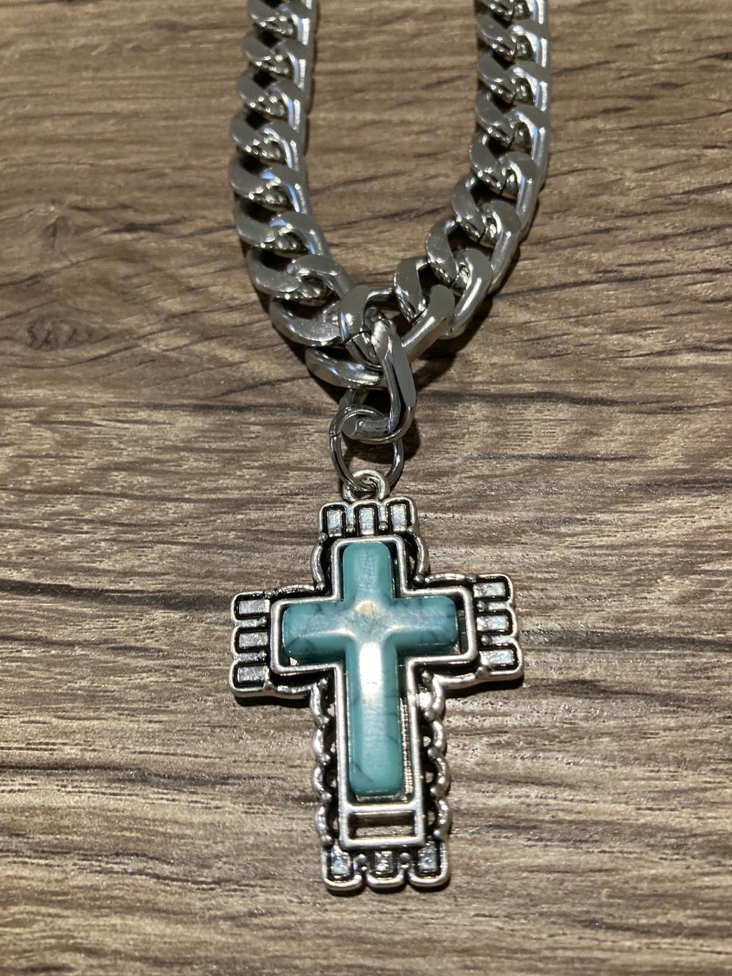 Turquoise Cross Necklace with Chunky Chain Style 1
