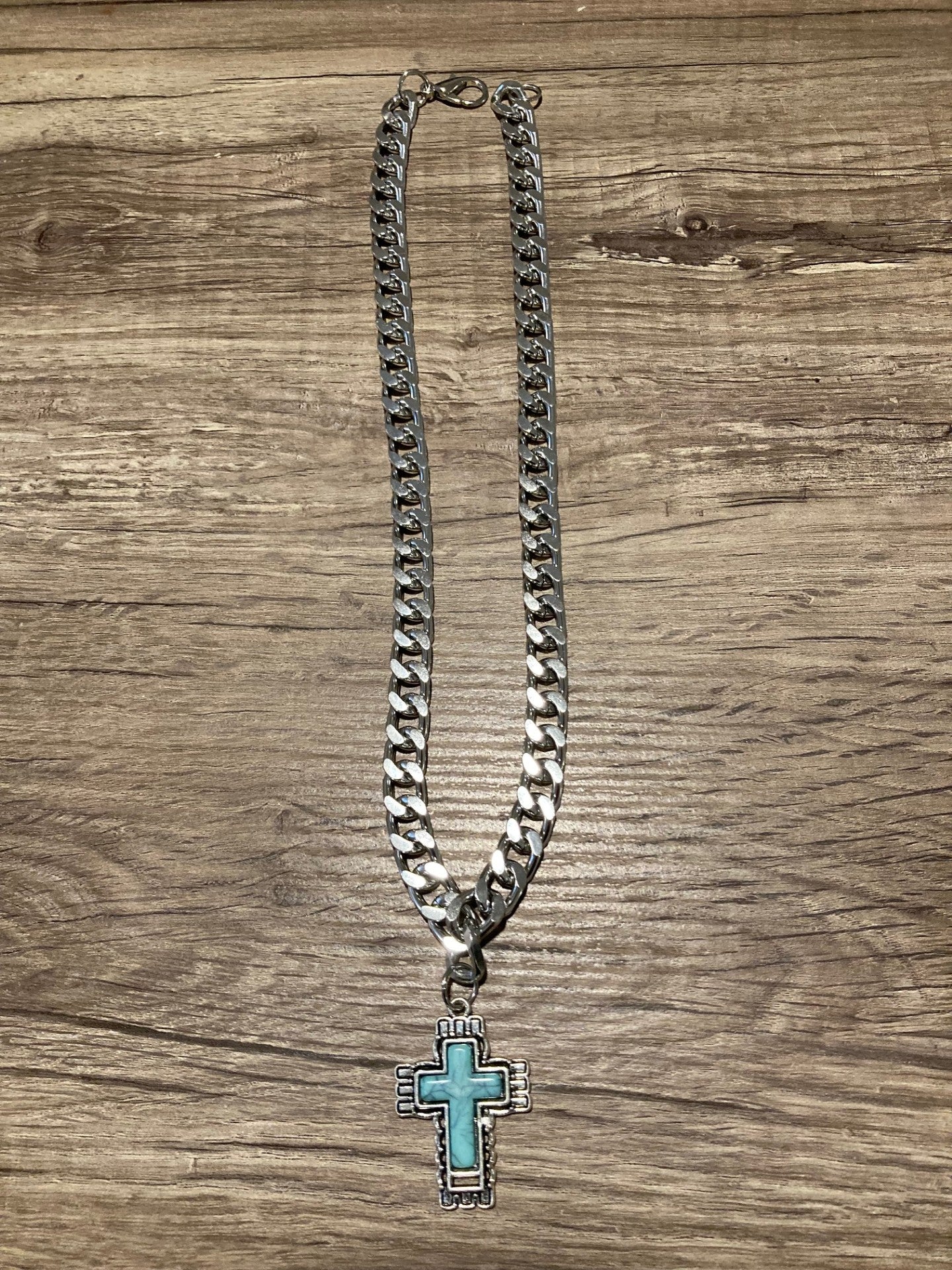 Turquoise Cross Necklace with Chunky Chain Style 1