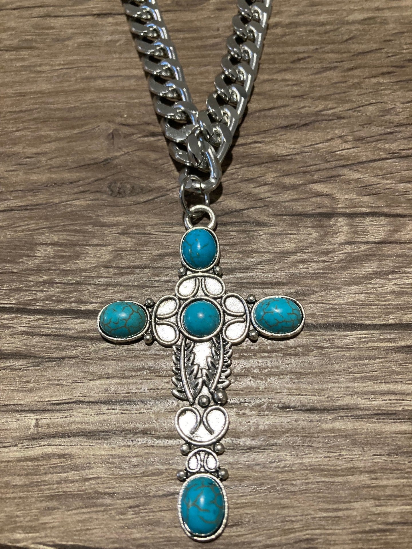 Turquoise Cross Necklace with Chunky Chain Style 4