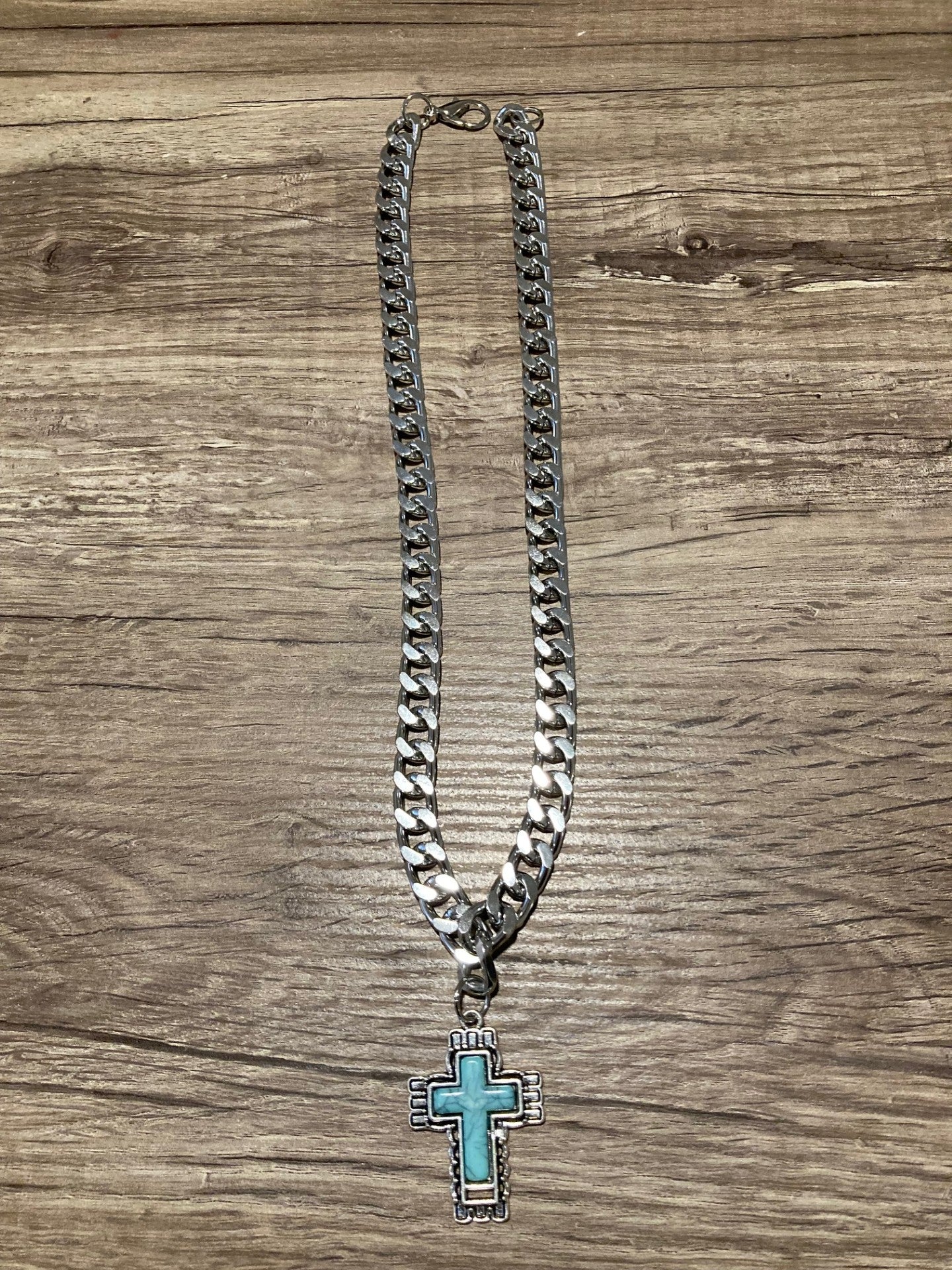 Turquoise Cross Necklace with Chunky Chain Style 1