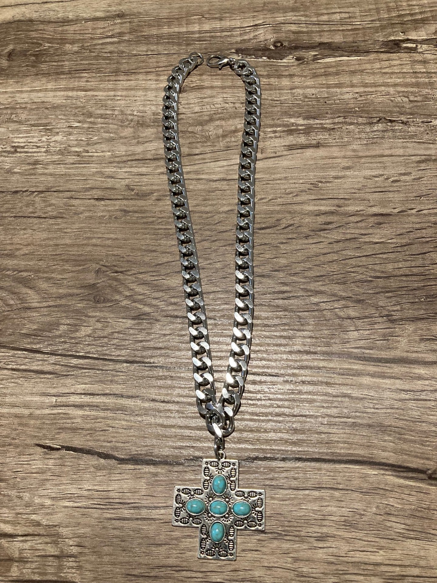Turquoise Cross Necklace with Chunky Chain Style 4