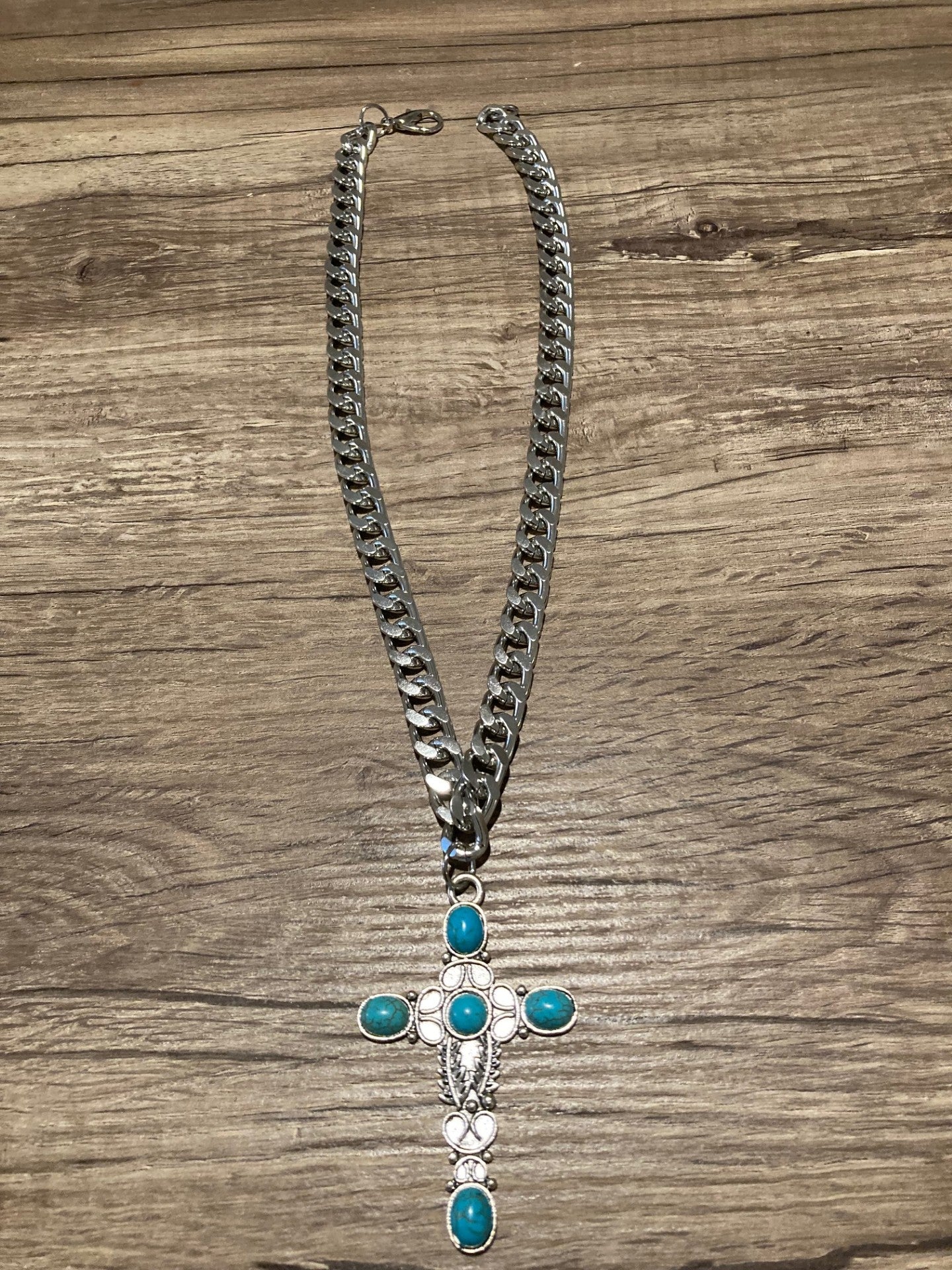 Turquoise Cross Necklace with Chunky Chain Style 4