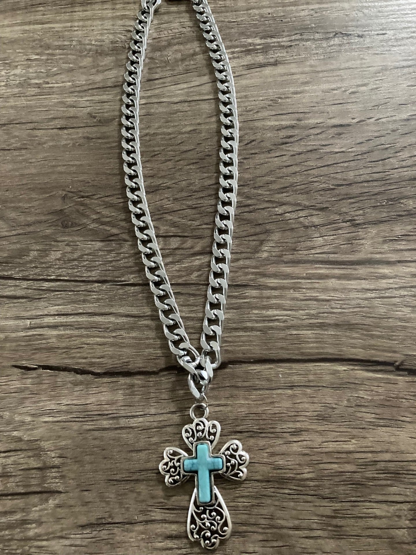 Turquoise Cross Necklace with Chunky Chain Style 5