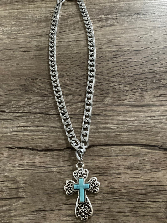 Turquoise Cross Necklace with Chunky Chain Style 5